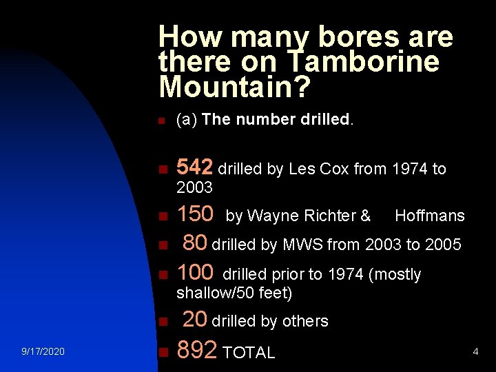 How many bores are there on Tamborine Mountain? n (a) The number drilled. n