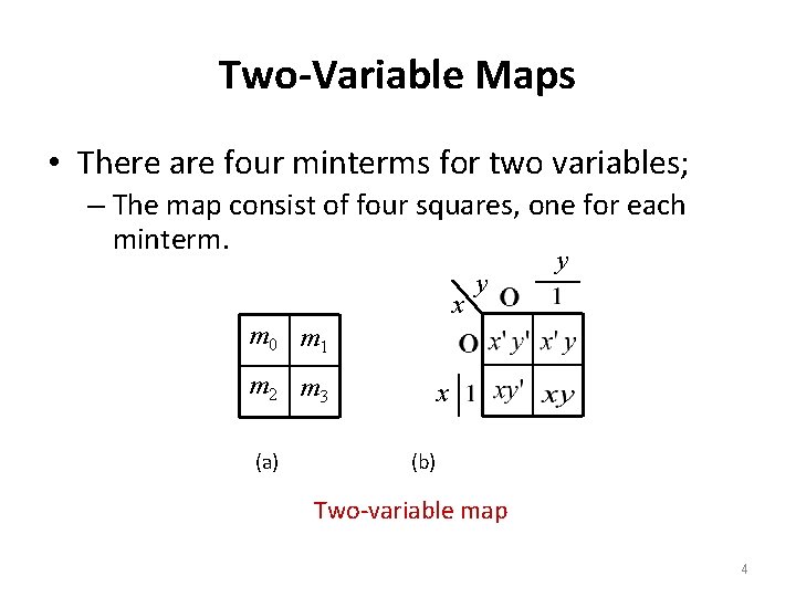 Two-Variable Maps • There are four minterms for two variables; – The map consist Two-Variable Maps • There are four minterms for two variables; – The map consist