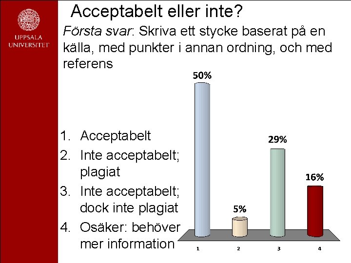 Acceptabelt eller inte? Första svar: Skriva ett stycke baserat på en källa, med punkter