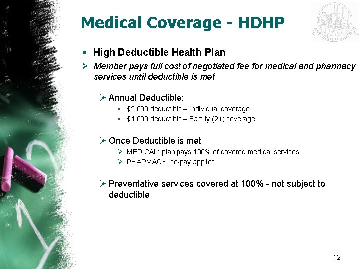 Medical Coverage - HDHP § High Deductible Health Plan Ø Member pays full cost