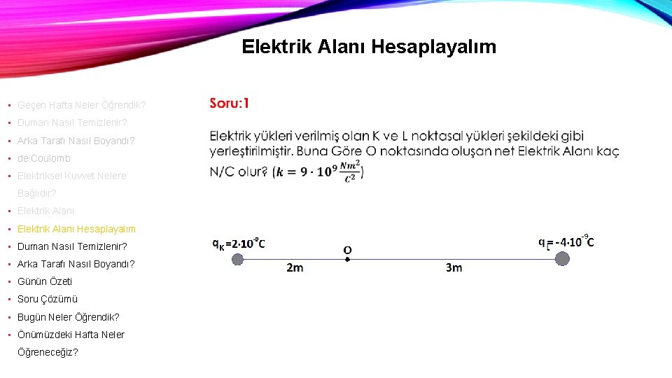 Elektrik Alanı Hesaplayalım • Geçen Hafta Neler Öğrendik? • Duman Nasıl Temizlenir? • Arka