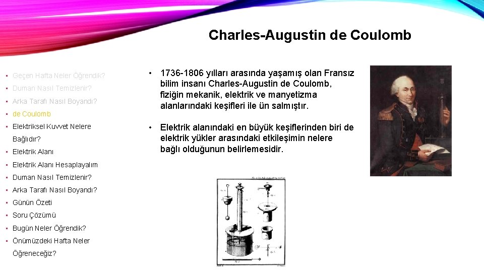 Charles-Augustin de Coulomb • Geçen Hafta Neler Öğrendik? • Duman Nasıl Temizlenir? • Arka