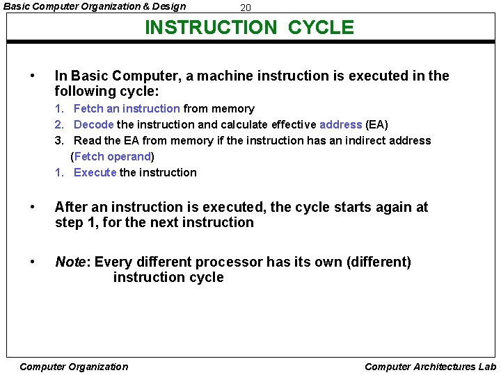 Basic Computer Organization & Design 20 INSTRUCTION CYCLE • In Basic Computer, a machine