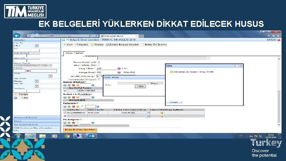 EK BELGELERİ YÜKLERKEN DİKKAT EDİLECEK HUSUS 