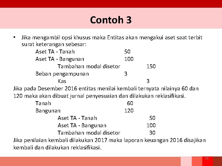 Contoh 3 • Jika mengambil opsi khusus maka Entitas akan mengakui aset saat terbit