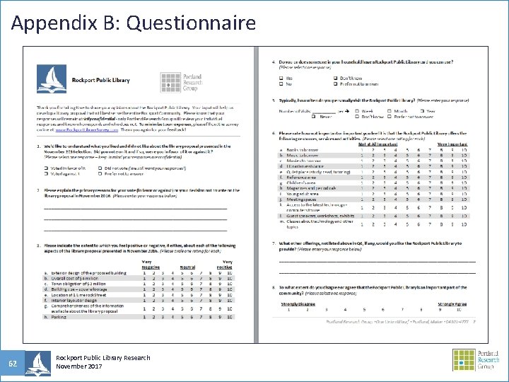 Appendix B: Questionnaire 62 Rockport Public Library Research November 2017 