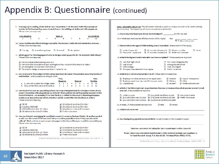 Appendix B: Questionnaire (continued) 63 Rockport Public Library Research November 2017 