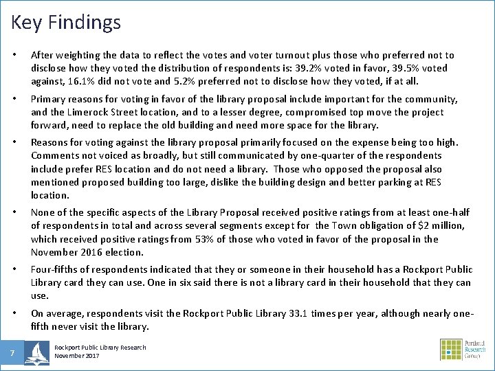 Key Findings • After weighting the data to reflect the votes and voter turnout