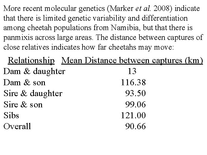 More recent molecular genetics (Marker et al. 2008) indicate that there is limited genetic