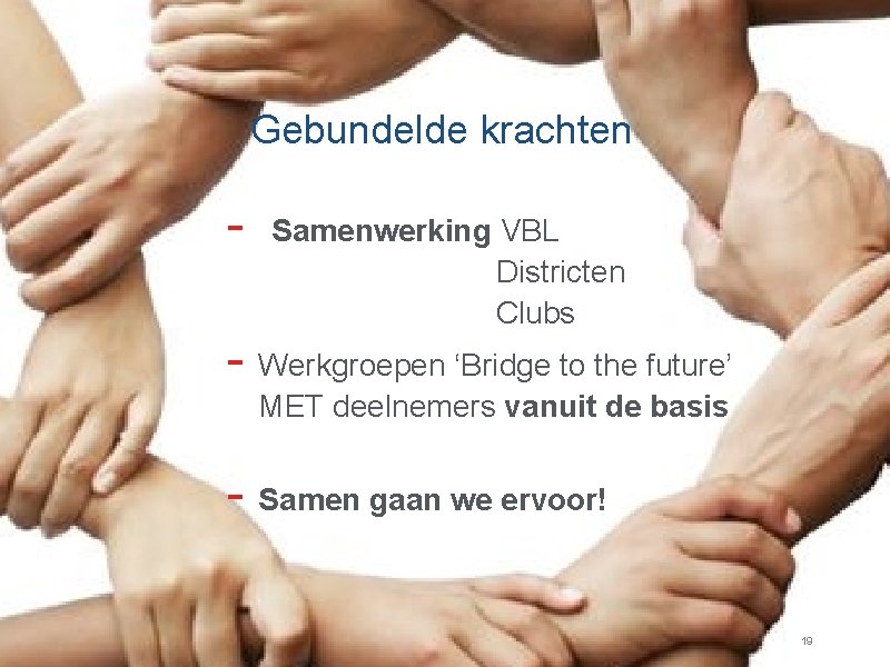 Gebundelde krachten - Samenwerking VBL Districten Clubs - Werkgroepen ‘Bridge to the future’ MET