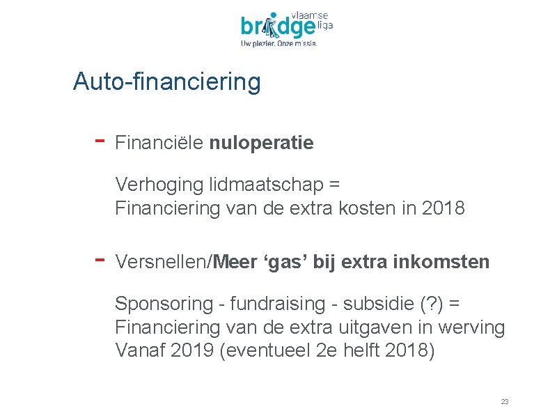 Auto-financiering - Financiële nuloperatie Verhoging lidmaatschap = Financiering van de extra kosten in 2018