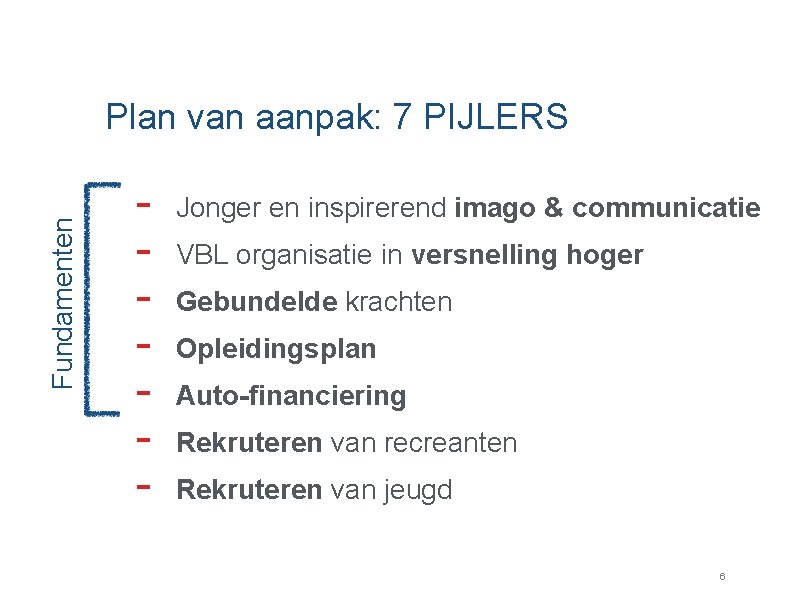 Fundamenten Plan van aanpak: 7 PIJLERS - Jonger en inspirerend imago & communicatie VBL