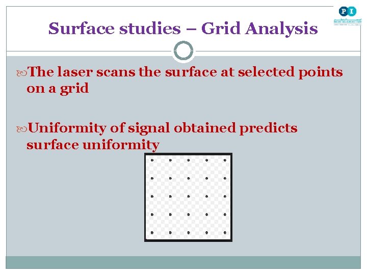 Surface studies – Grid Analysis The laser scans the surface at selected points on
