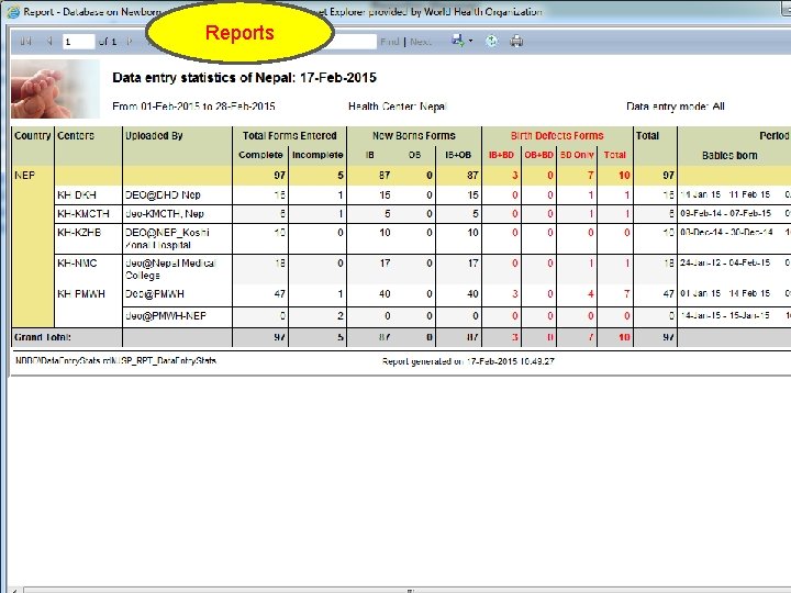 Reports SEAR-NBBD (New-Born and Birth Defects Database) 