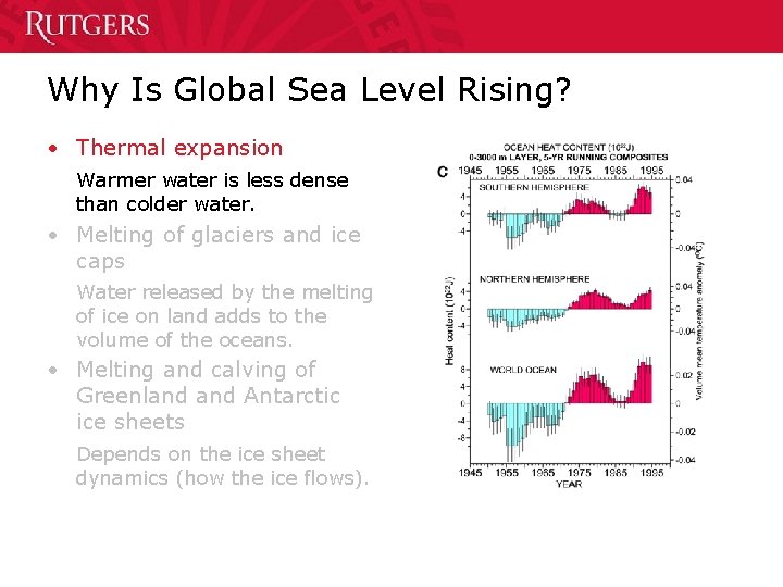 Why Is Global Sea Level Rising? • Thermal expansion Warmer water is less dense