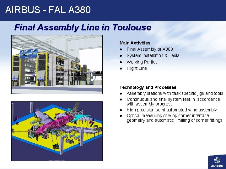 AIRBUS - FAL A 380 Final Assembly Line in Toulouse Main Activities l Final