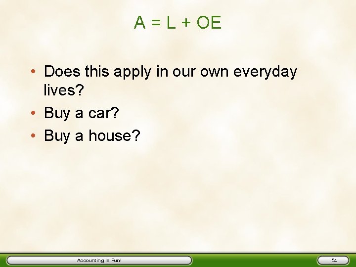 A = L + OE • Does this apply in our own everyday lives?