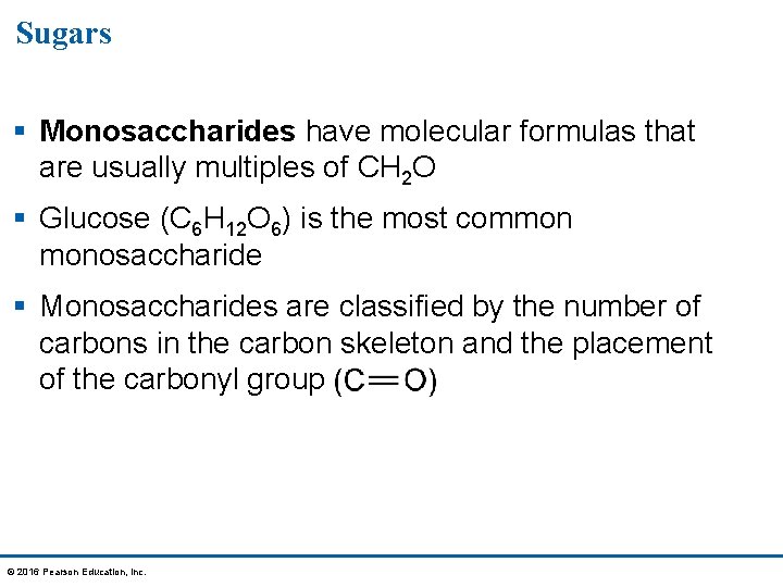 Sugars § Monosaccharides have molecular formulas that are usually multiples of CH 2 O