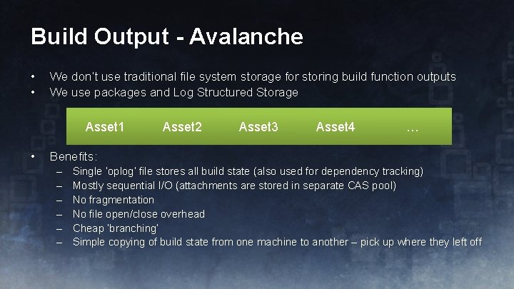 Build Output - Avalanche • • We don’t use traditional file system storage for