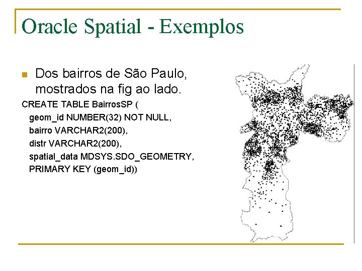 Oracle Spatial - Exemplos n Dos bairros de São Paulo, mostrados na fig ao