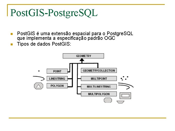 Post. GIS-Postgre. SQL n n Post. GIS é uma extensão espacial para o Postgre.
