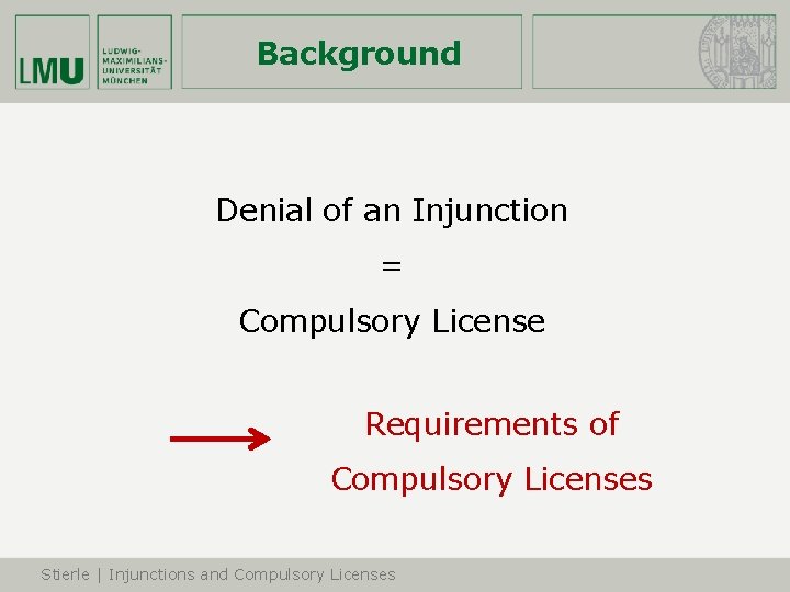 Background Denial of an Injunction = Compulsory License Requirements of Compulsory Licenses Stierle |