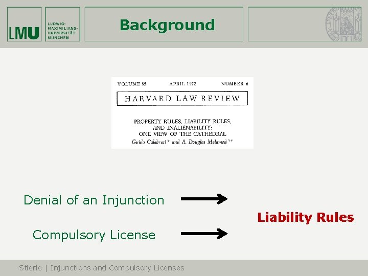 Background Denial of an Injunction Liability Rules Compulsory License Stierle | Injunctions and Compulsory