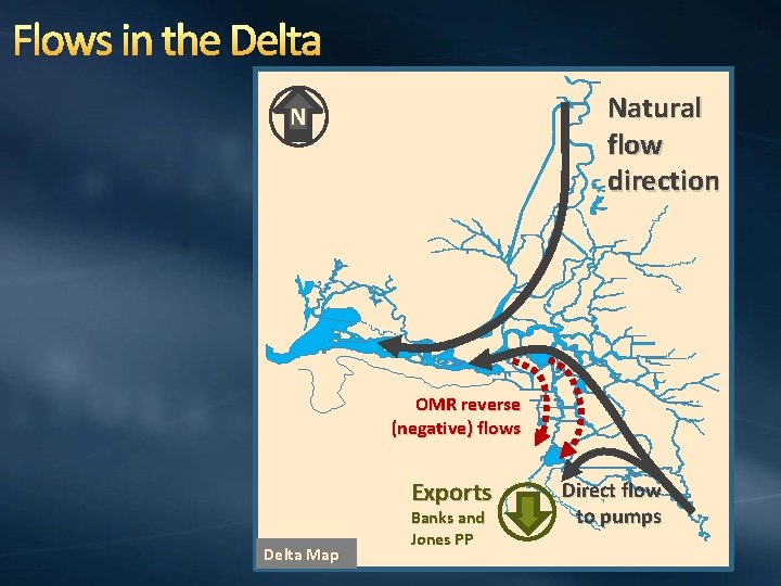 Flows in the Delta Natural flow direction N OMR reverse (negative) flows Exports Delta