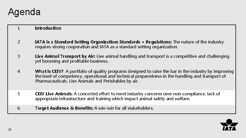 Agenda 26 1 Introduction 2 IATA is a Standard Setting Organization: Standards + Regulations: