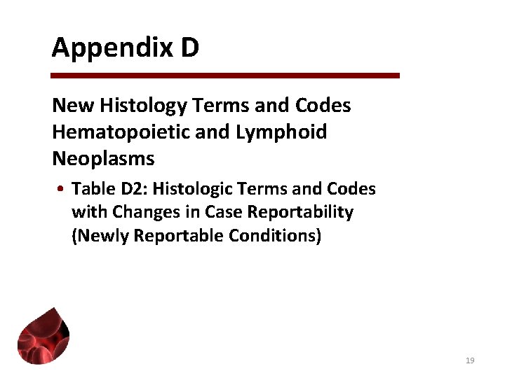 Appendix D New Histology Terms and Codes Hematopoietic and Lymphoid Neoplasms • Table D