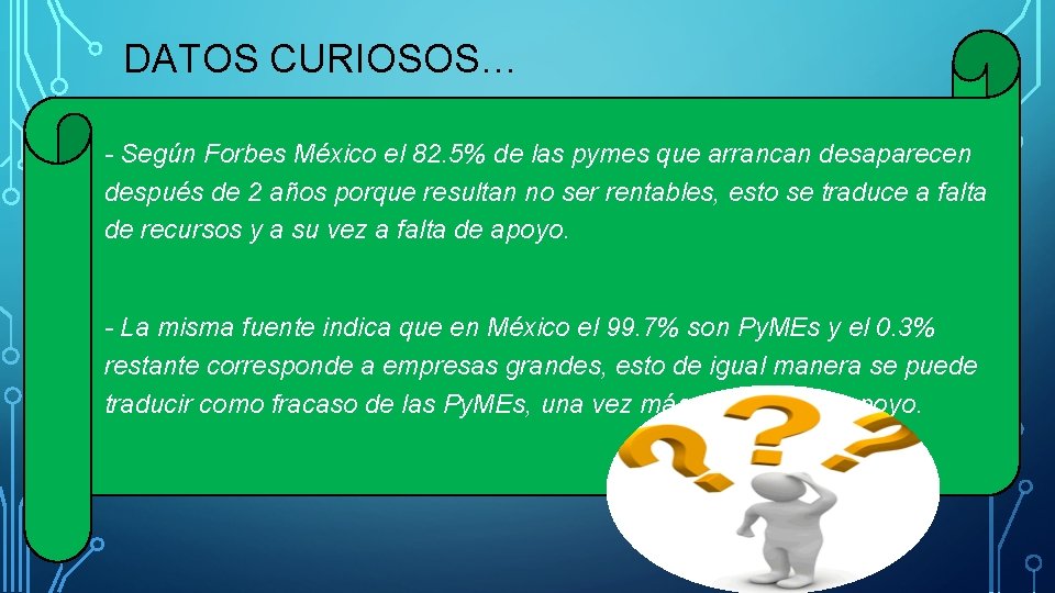 DATOS CURIOSOS… - Según Forbes México el 82. 5% de las pymes que arrancan