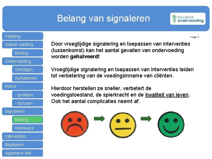  Inleiding Goede voeding Belang Ondervoeding Gevolgen Symptomen Risico - groepen - factoren Signaleren