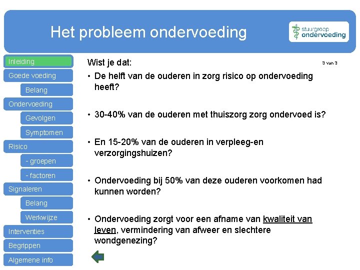  Het probleem ondervoeding Inleiding Wist je dat: Goede voeding • De helft van