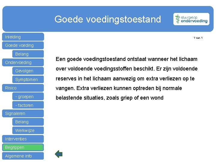 Goede voedingstoestand Inleiding 1 van 1 Goede voeding Belang Ondervoeding Een goede voedingstoestand ontstaat