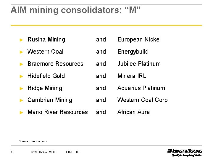 AIM mining consolidators: “M” ► Rusina Mining and European Nickel ► Western Coal and