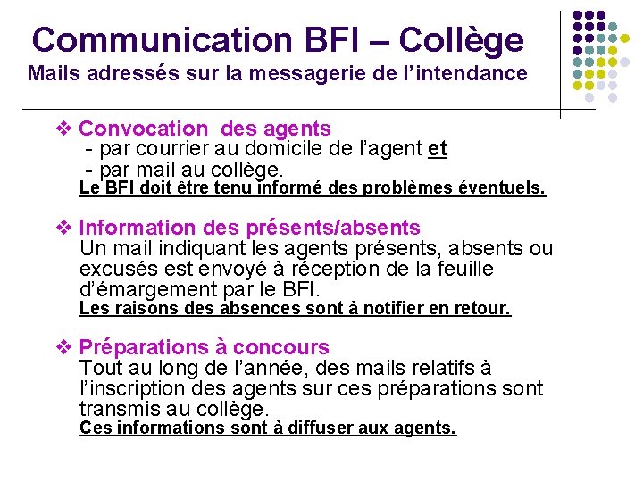 Communication BFI – Collège Mails adressés sur la messagerie de l’intendance v Convocation des