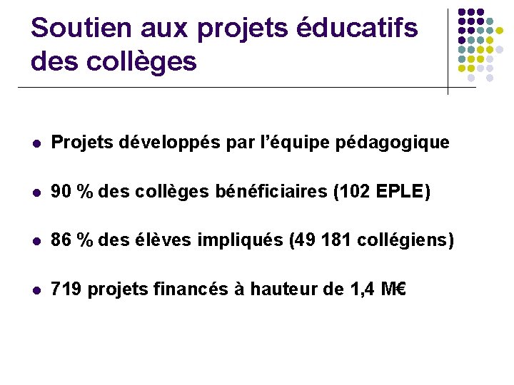 Soutien aux projets éducatifs des collèges l Projets développés par l’équipe pédagogique l 90