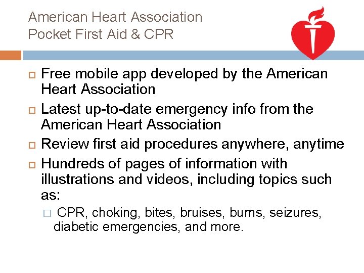 American Heart Association Pocket First Aid & CPR Free mobile app developed by the