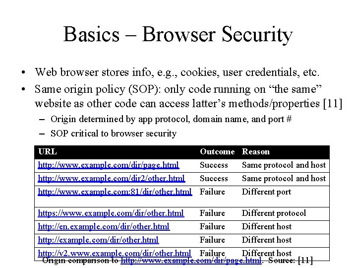 Basics – Browser Security • Web browser stores info, e. g. , cookies, user