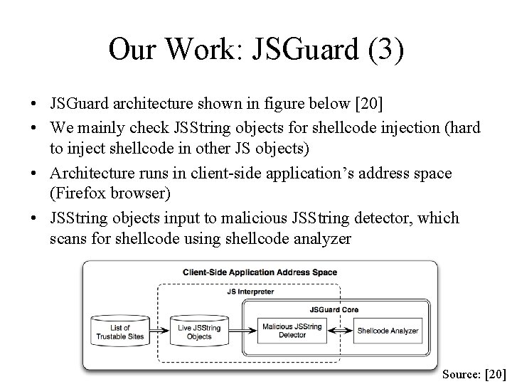 Our Work: JSGuard (3) • JSGuard architecture shown in figure below [20] • We