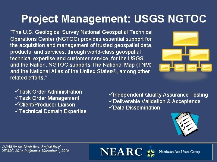 Project Management: USGS NGTOC “The U. S. Geological Survey National Geospatial Technical Operations Center
