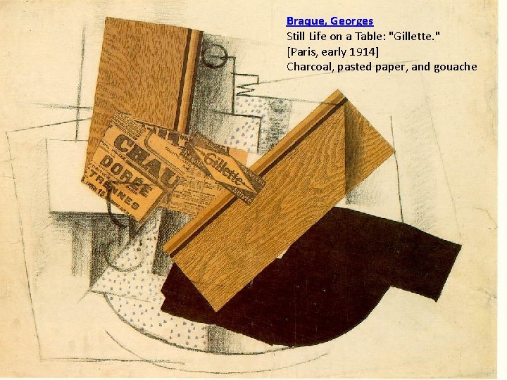 Braque, Georges Still Life on a Table: "Gillette. " [Paris, early 1914] Charcoal, pasted
