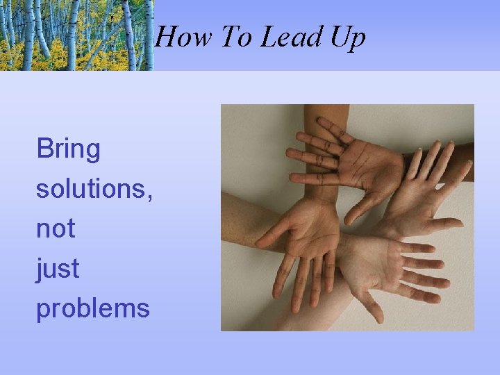 How To Lead Up Bring solutions, not just problems 