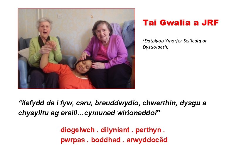 Tai Gwalia a JRF (Datblygu Ymarfer Seiliedig ar Dystiolaeth) “llefydd da i fyw, caru,