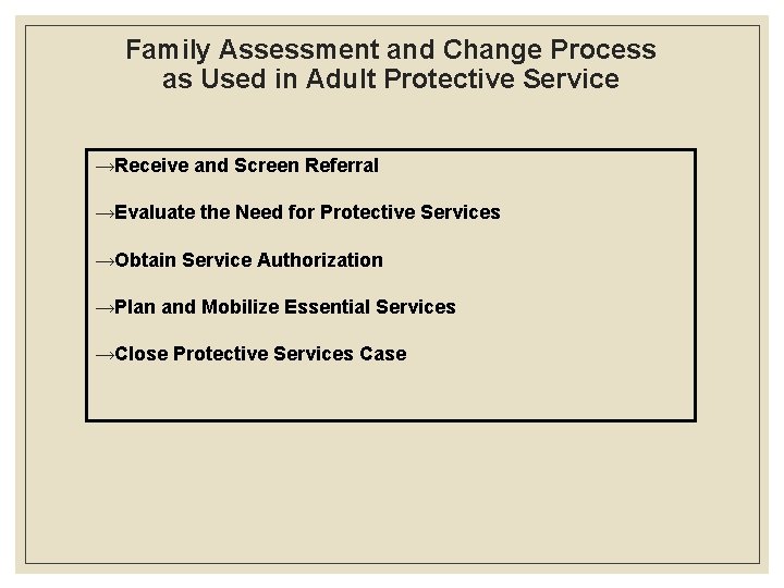 Family Assessment and Change Process as Used in Adult Protective Service →Receive and Screen