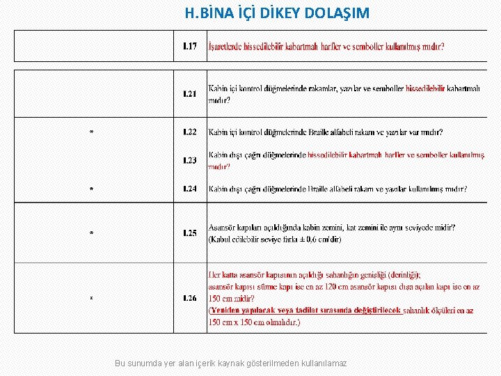 H. BİNA İÇİ DİKEY DOLAŞIM Bu sunumda yer alan içerik kaynak gösterilmeden kullanılamaz 