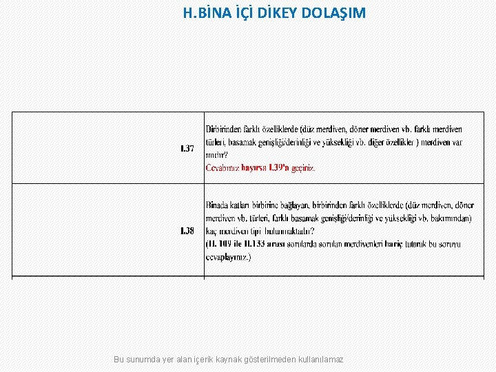 H. BİNA İÇİ DİKEY DOLAŞIM Bu sunumda yer alan içerik kaynak gösterilmeden kullanılamaz 