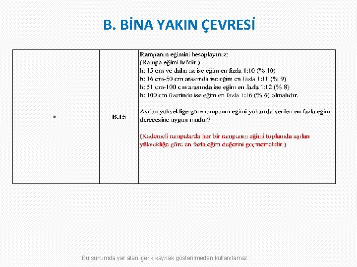 B. BİNA YAKIN ÇEVRESİ Bu sunumda yer alan içerik kaynak gösterilmeden kullanılamaz 