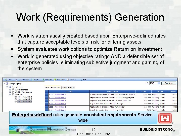 Work (Requirements) Generation § Work is automatically created based upon Enterprise-defined rules that capture