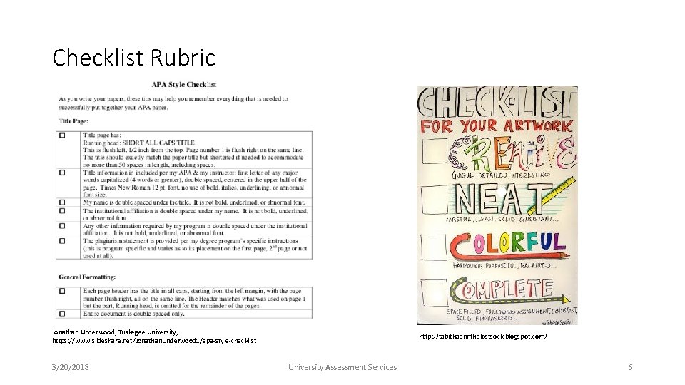 Checklist Rubric Jonathan Underwood, Tuskegee University, https: //www. slideshare. net/Jonathan. Underwood 1/apa-style-checklist 3/20/2018 http: